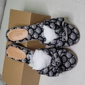 NWT J. Crew printed knot slide sandals Black And Ivory Palm Frawn